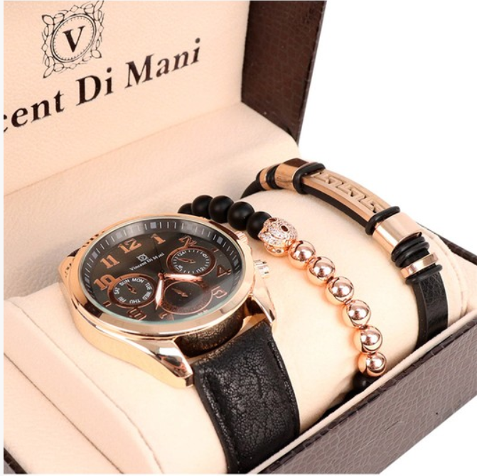 New Men Watch Bracelet Set Box Fashion Leather Strap Quartz Wristwatch Male Bracelet  Watch Set For Men Gift Box Drop Shipping - Quartz Wristwatches - AliExpress